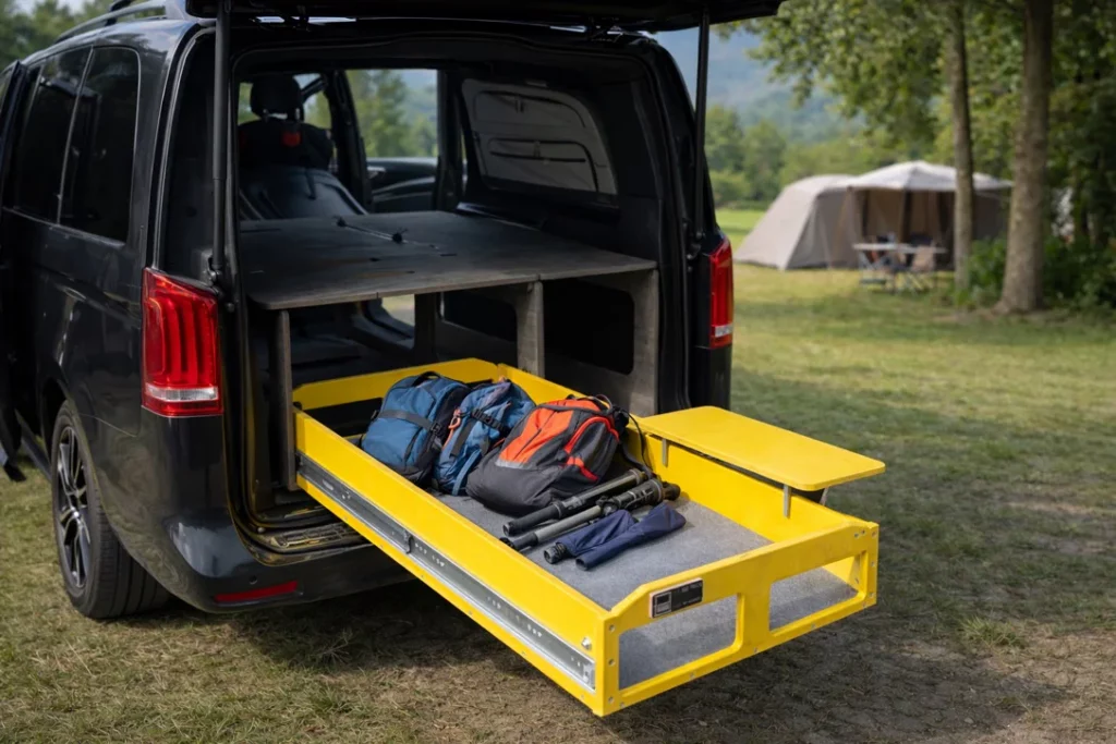 Heckauszugssystem mit Stauraum im Campervan Mercedes V Klasse